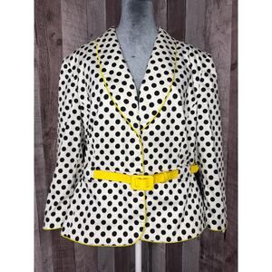 Tahari Arthur S. Levine Black Polka Dot on White Yellow Belted Blazer Women’s 18